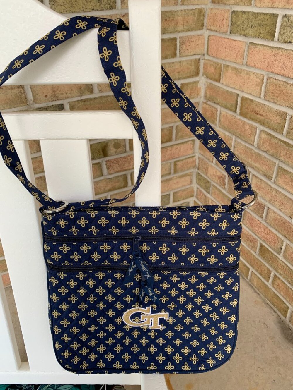 Vera Bradley Triple Zip Hipster crossbody Georgia Tech Navy gold mini conc